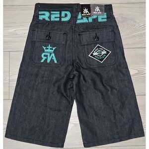 NEW Red Ape Shorts BOYS Size 8 Black Y2K Embroidered Skater Street Wear Denim